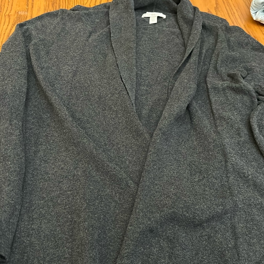 Liz Claiborne NY Gray Cotton Cashmere Lightweight Open Front Cardigan Size L